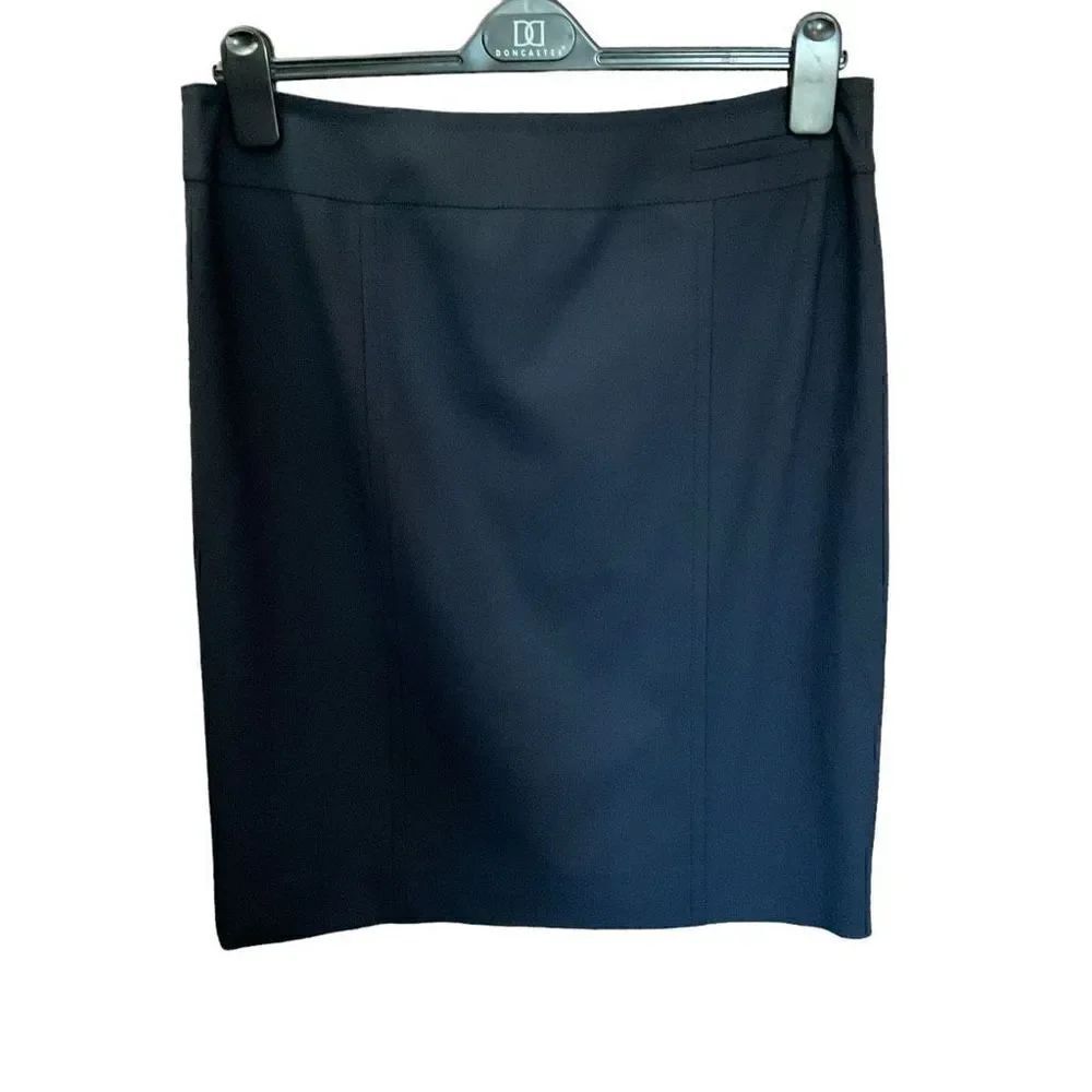 Carlisle Midi Skirt Wool Blend Stretch Black Back Zipper Clasp Closure Women 14